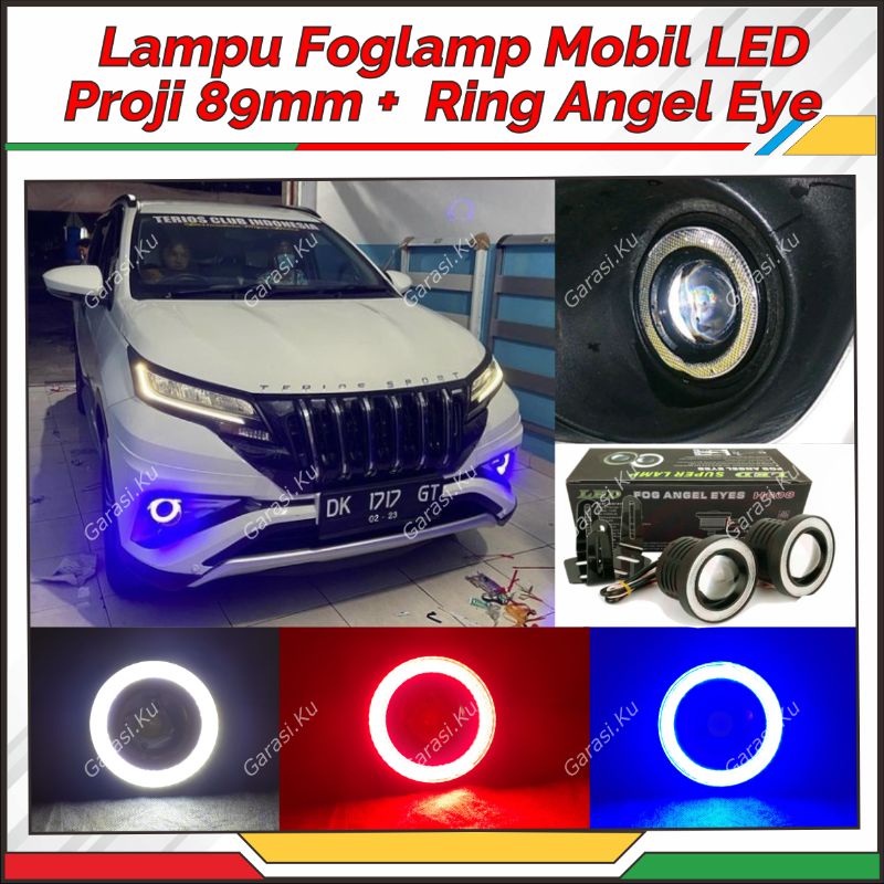 LAMPU FOGLAMP LED MOBIL KABUT TEMBAK PROJEKTOR + ANGEL EYE 89 MM 2 MODE SINAR TERANG: AVANZA XENIA H