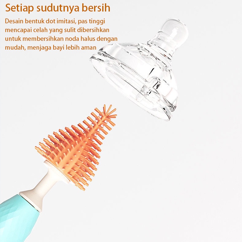 Sikat Botol Silikon Set / 3 in 1 Sikat Pembersih Botol Sedotan / Dot Susu Bayi Sikat Cuci Botol Silikon Set - Ungu