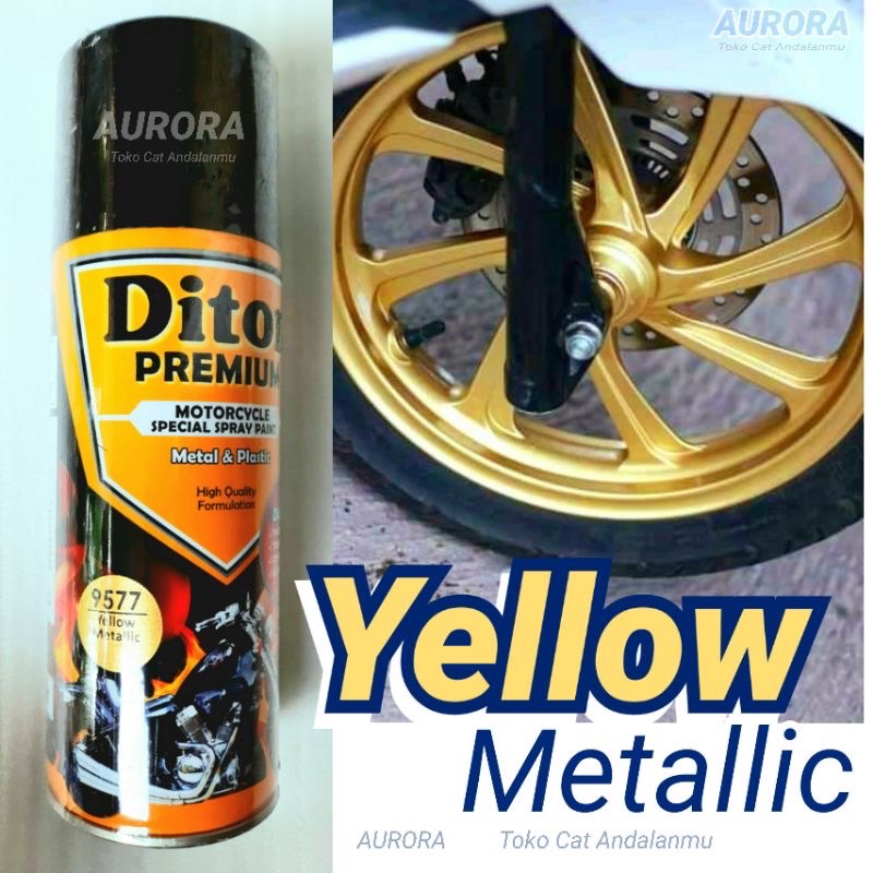 DITON PREMIUM YELLOW METALLIC 9577 Kuning metalik 400ml pilok tahan bensin cat semprot spray motor m