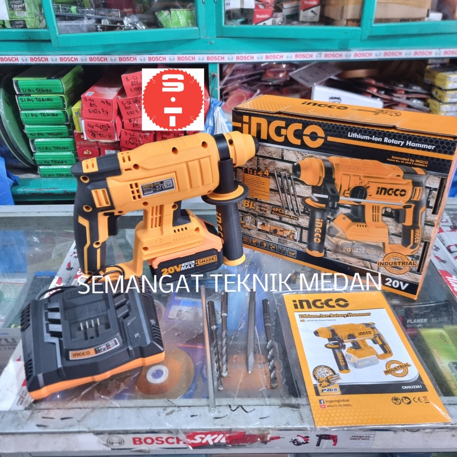 CRHLI2201 CORDLESS BOR BATERAI BETON ROTARY HAMMER 5AH FCLI2003 INGCO