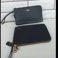 COACH WRISTLET DOUBLE ZIP LARGE BLACK LEATHER