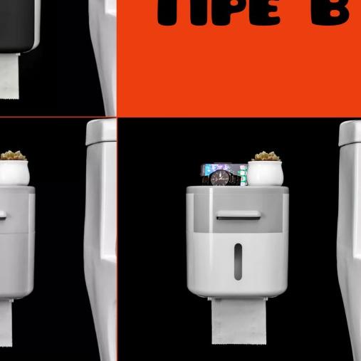 ➼ tempat tissue toilet tempel kotak tisu toilet serbaguna - Hitam, Tipe A ♗