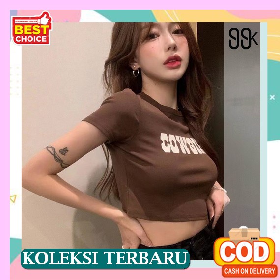 Baju Atasan Crop Top Wanita Polos U-Neck Kancing Depan Cute Korean T-Shirt Kaos Basic Simpel Cotton 