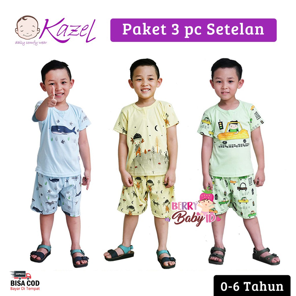 Kazel Set 3 Pc Setelan Piyama Pendek Indian Bayi Anak 0-6 Tahun KZL004 Berry Mart