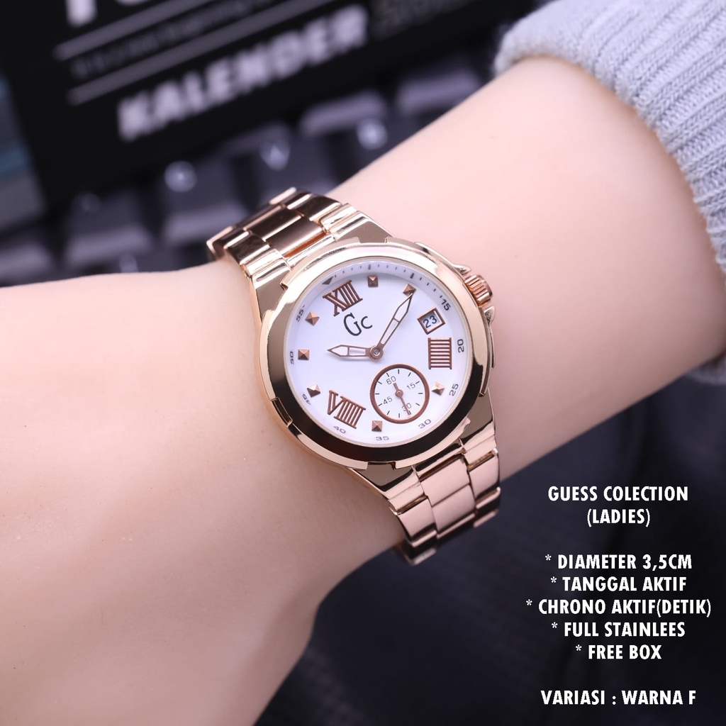 JAM TANGAN WANITA GC RANTAI BODY BULAT TANGGAL &amp; CHRONO AKTIF