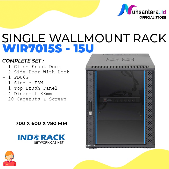 INDORACK Wallmount Rack Server 15U WIR7015S Depth 700mm Rak Peladen 15U Indorack