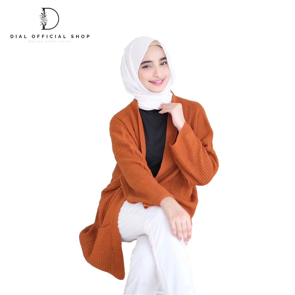 DIAL - Cardigan Rajut Panjang Tebal Loocy 7 Gate Kardigan Wanita-Coral