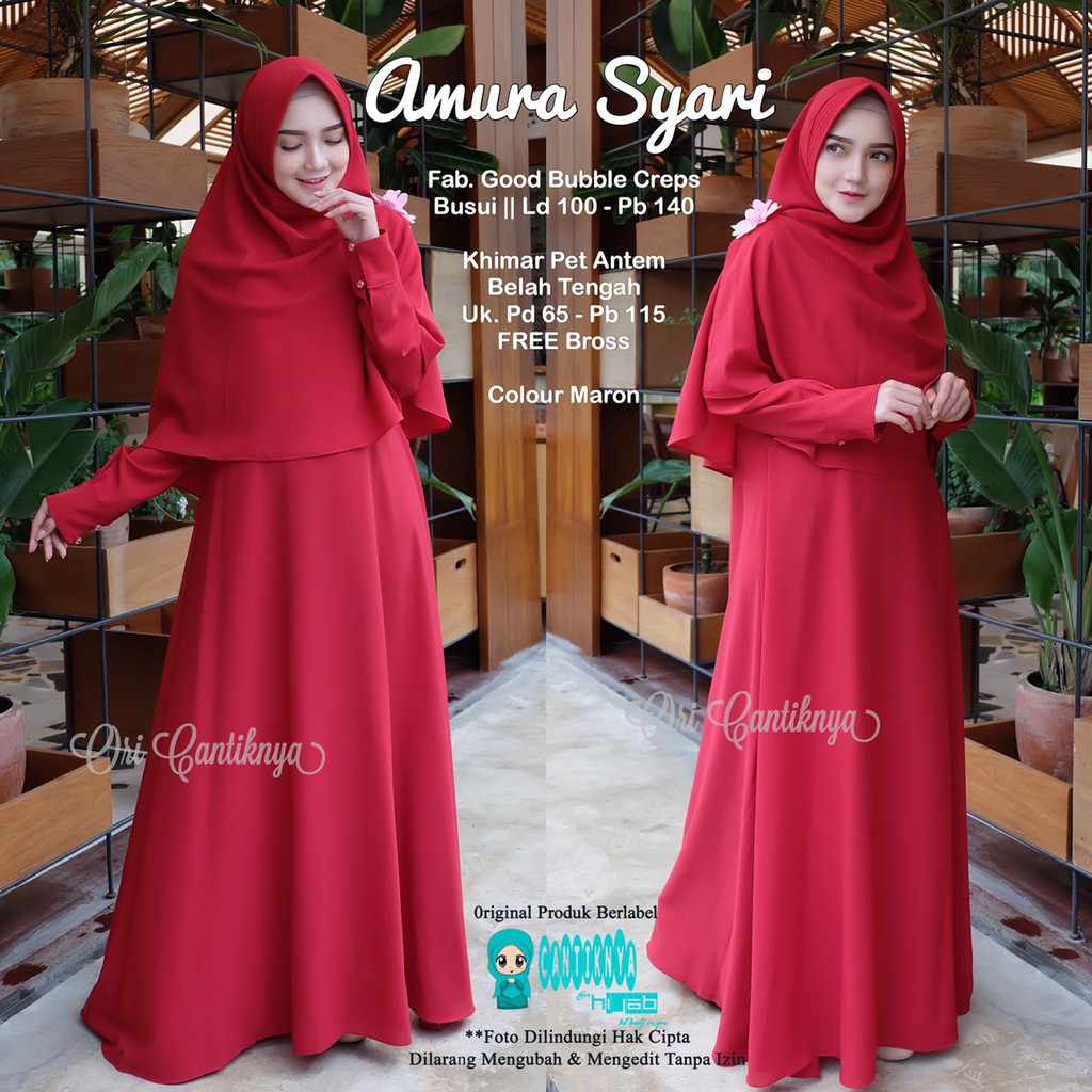AMURA SYARI RED ALLSIZE 100 /140 Gamis Bubble Busui Seragam Murah Cantik Asli Original Umroh CTY