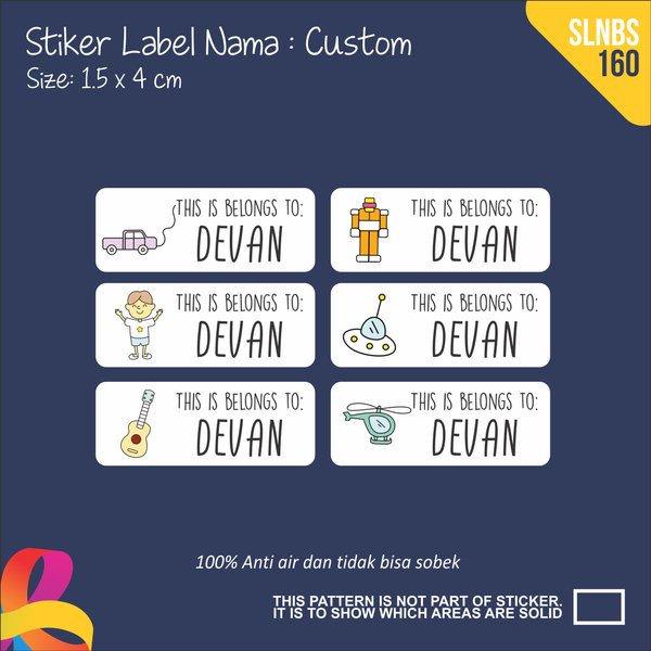 

SLNBS-160 stiker label nama anak sticker anti air waterproof murah princess buku botol minum