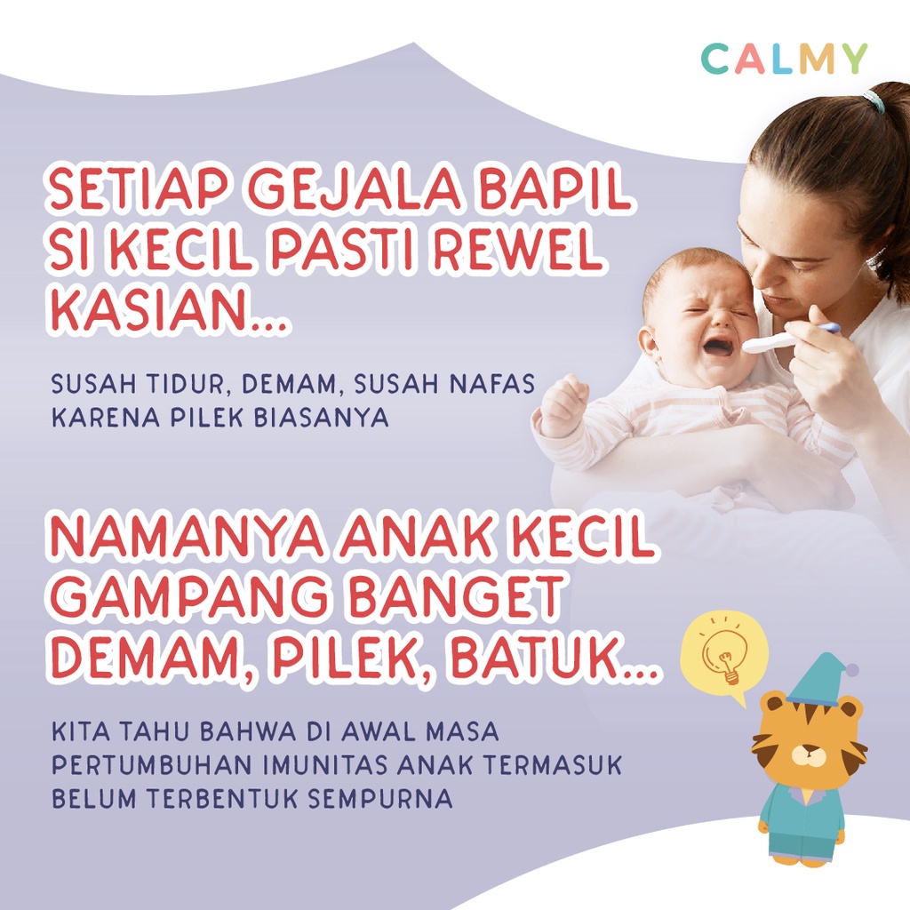 Calmy Calming Kids - Minyak Balur Premium Untuk Membantu Meredakan Demam, Pilek dan Gejala Flu Anak, Solusi Tanpa Obat