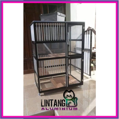 kandang Kucing Aluminium Minimalis//PINTU kaca 2Tingkat