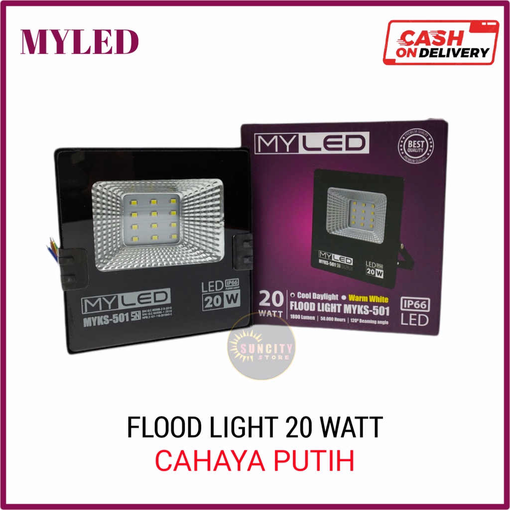 MYLED LED Flood Light / Lampu Sorot LED 20 Watt - Cahaya Putih &amp; Warm White