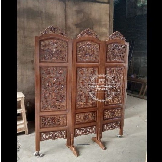 Sketsel partisi pembatas sekat ruangan kayu jati ukir Jepara