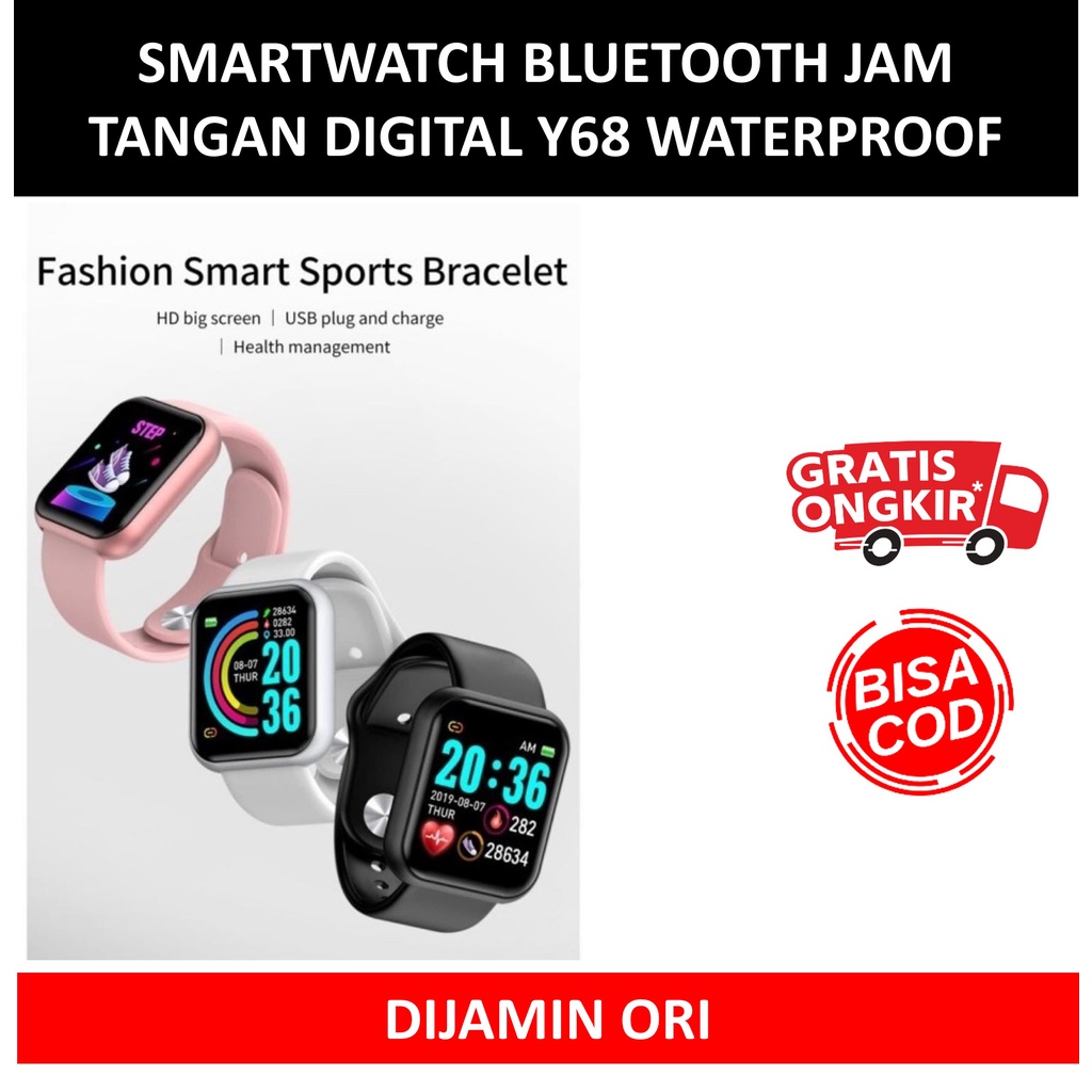 Smart Watch Smartwatch Bluetooth Jam Tangan Pria Wanita Digital Waterproof Y68 Ori