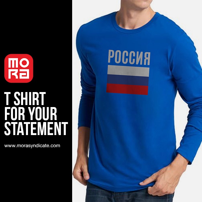 Baju Kaos Polos Pria Wanita Unisex Katun Premium Lengan Panjang Bendera Rusia