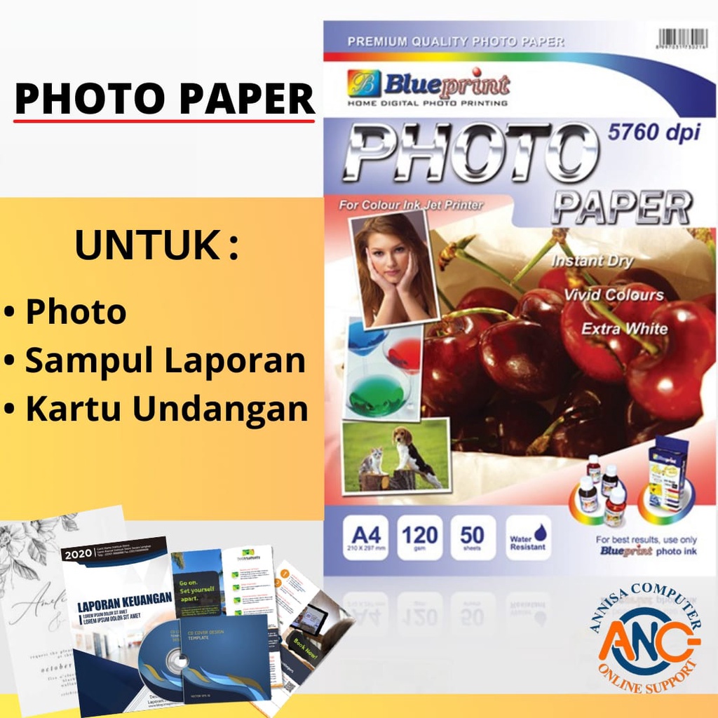 

Kertas Foto / Kertas Glossy / Glossy Paper BLUEPRINT A4 120 gsm