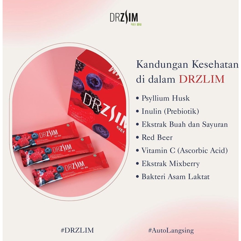 DRZLIM Detox Fiber Zlim | Minuman Serbuk Rasa Mixberry 1 BOX isi 10 Sachet