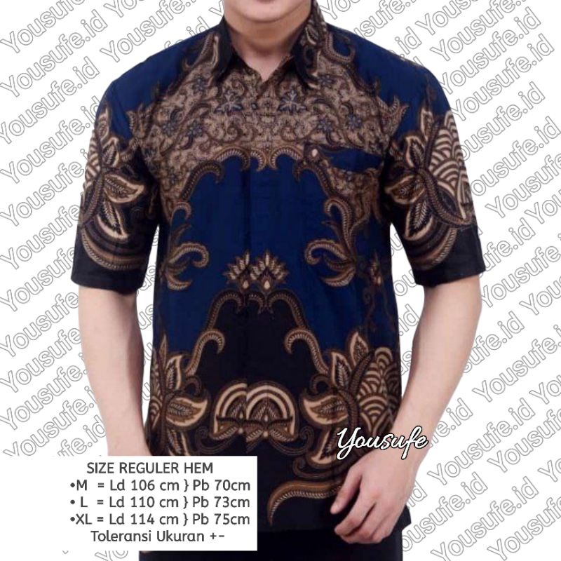 Batik Pria Lengan Pendek Biru Dominan Motif Kekinian New Cod Shopee Seragam SKU31B