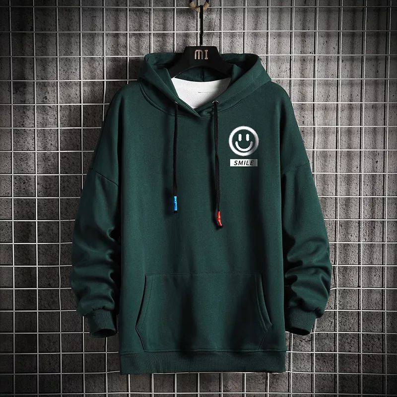 Hoodie Pria Wanita Smile Sablon  High Quality Sweater Pria Wanita-Smile Hijau