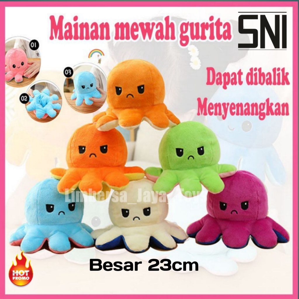 Boneka Gurita Octopus Boneka Ubur ubur bolak balik berubah expresi 23cm SNI