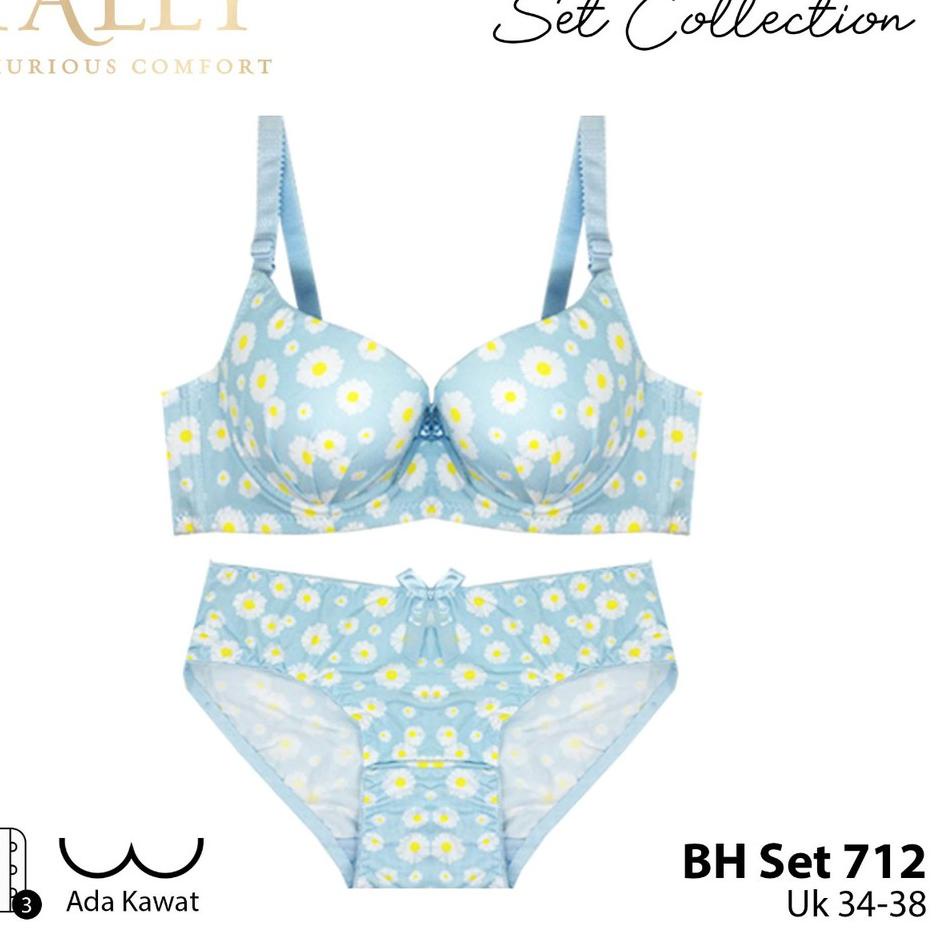 ☄ TALLY 712 Bra Set Busa Tipis Ada Kawat Motif Cup B ●