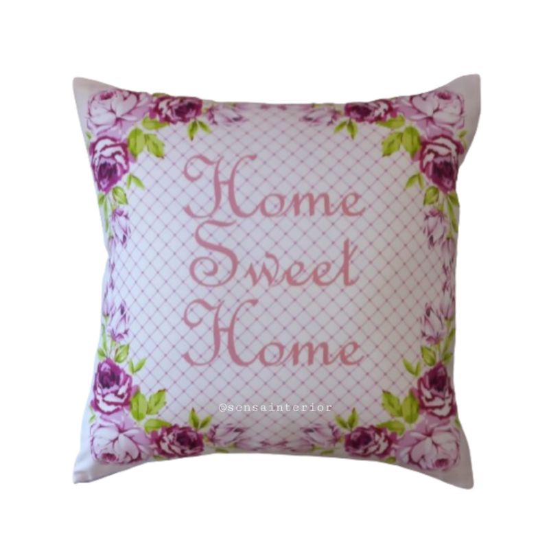 Sarung Bantal Sofa Kursi Motif Print Home Sweet Home Ungu 45x45 FREE KONSULTASI SB024