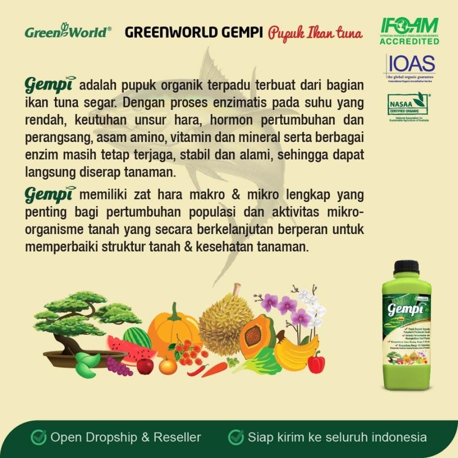 Pupuk Organik GEMPI - GREEN WORLD - 500 ML - Mengandung Omega 3 &amp; Selenium dari Ikan Tuna Australia - Meningkatkan Hasil Panen dan Kekebalan Tanaman Terhadap Hama &amp; Penyakit