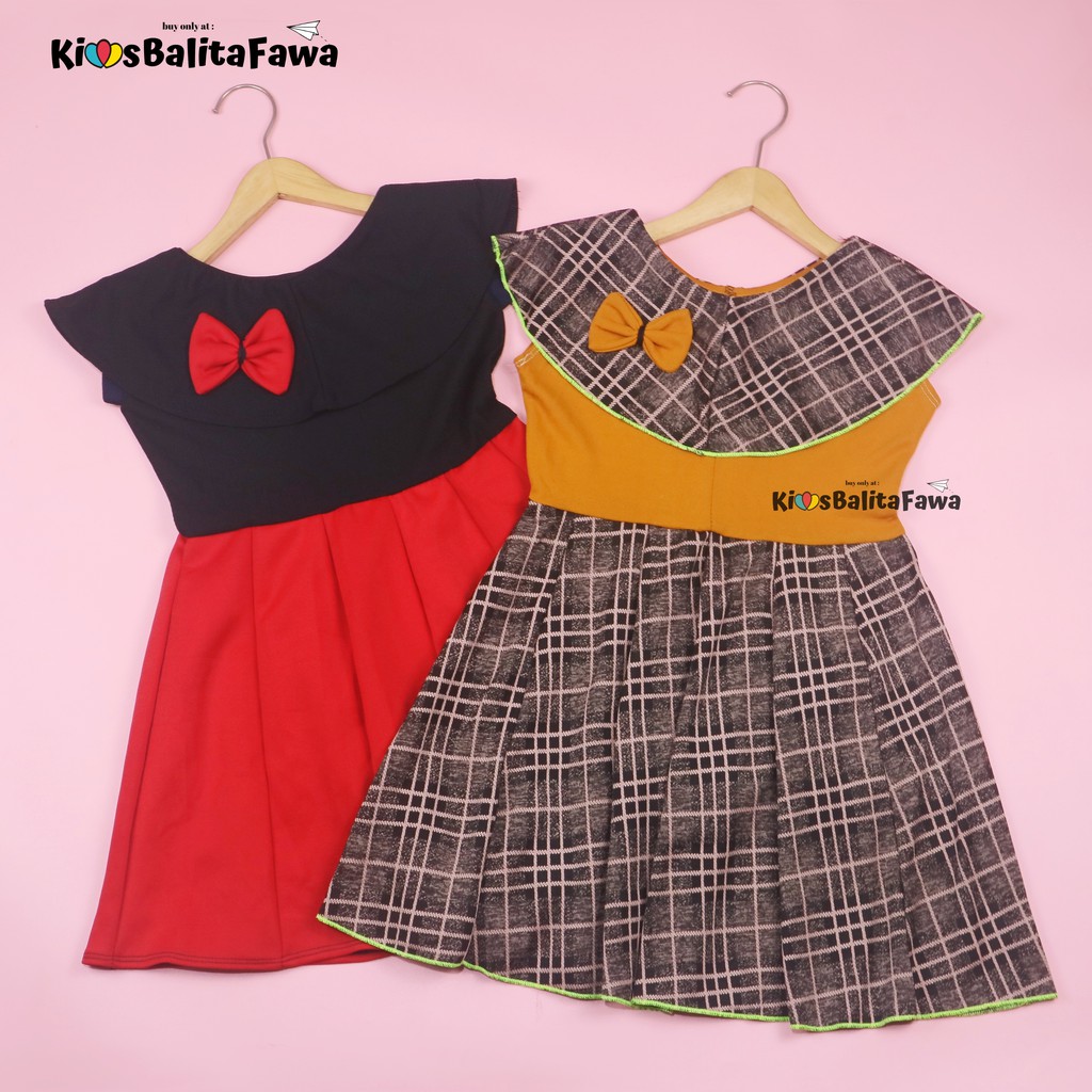 Dress Evelin uk 5-6 Tahun / Baju Anak Perempuan Atasan Model Dres Cewek Gaun Pesta Motif Polos Bunga