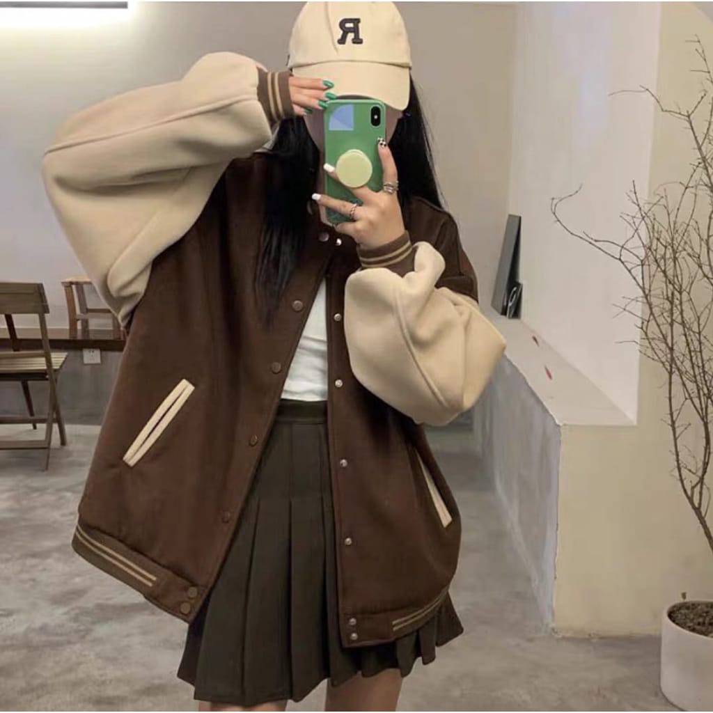 BROWNIE JAKET VARSITY BASEBALL | JAKET WANITA OVERSIZE LUCU KEKINIAN