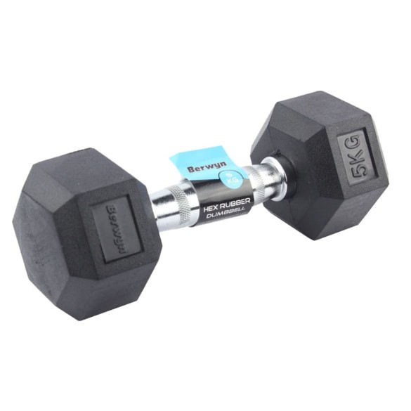 BERWYN HEXAGONAL 5 KG RUBBERISED DUMBBELL / DUMBELL (LAPISAN KARET)