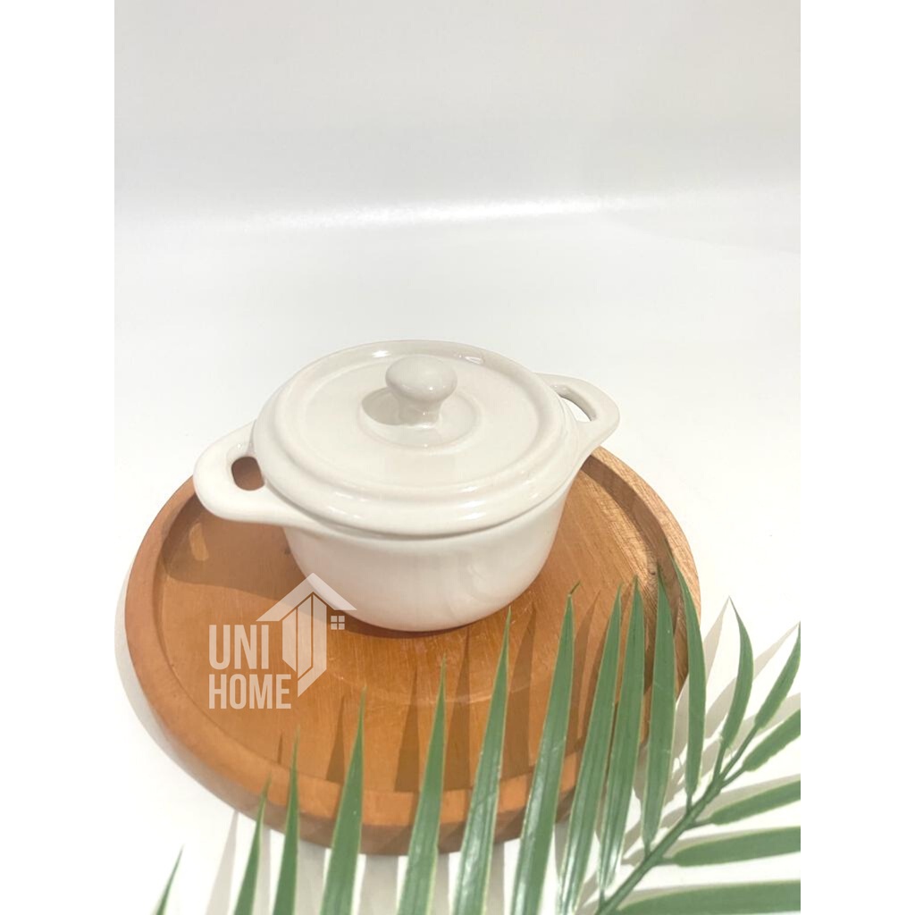 Panci mangkok keramik sup mie dengan tutup nordic Putih Polos