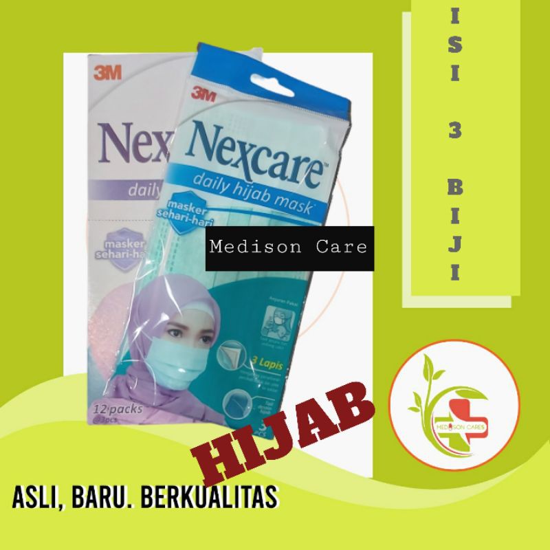 masker nexcare 3m 3ply HIJAB original | isi 3 pieces