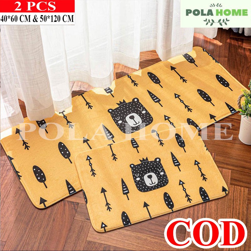 POLA NORDIC Keset Dapur Keset Kaki anti Slip 2 in 1 Set Keset Ruangan Keset kamar mandi Keset Kaki Anti Licin uk 40x60 &amp; 50x120