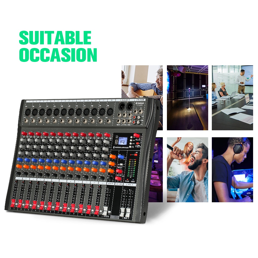 CT120S Pengaduk Audio Profesional 12 saluran mixer Efek gema bawaan Mendukung pemutaran Bluetooth/UBB/PC/MP3 Dukungan untuk penggunaan di dalam kendaraan Peralatan bernyanyi KTV pertunjukan luar ruangan