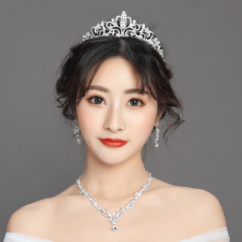 Set Perhiasan Pernikahan Tiara Mahkota Tiara + Kalung