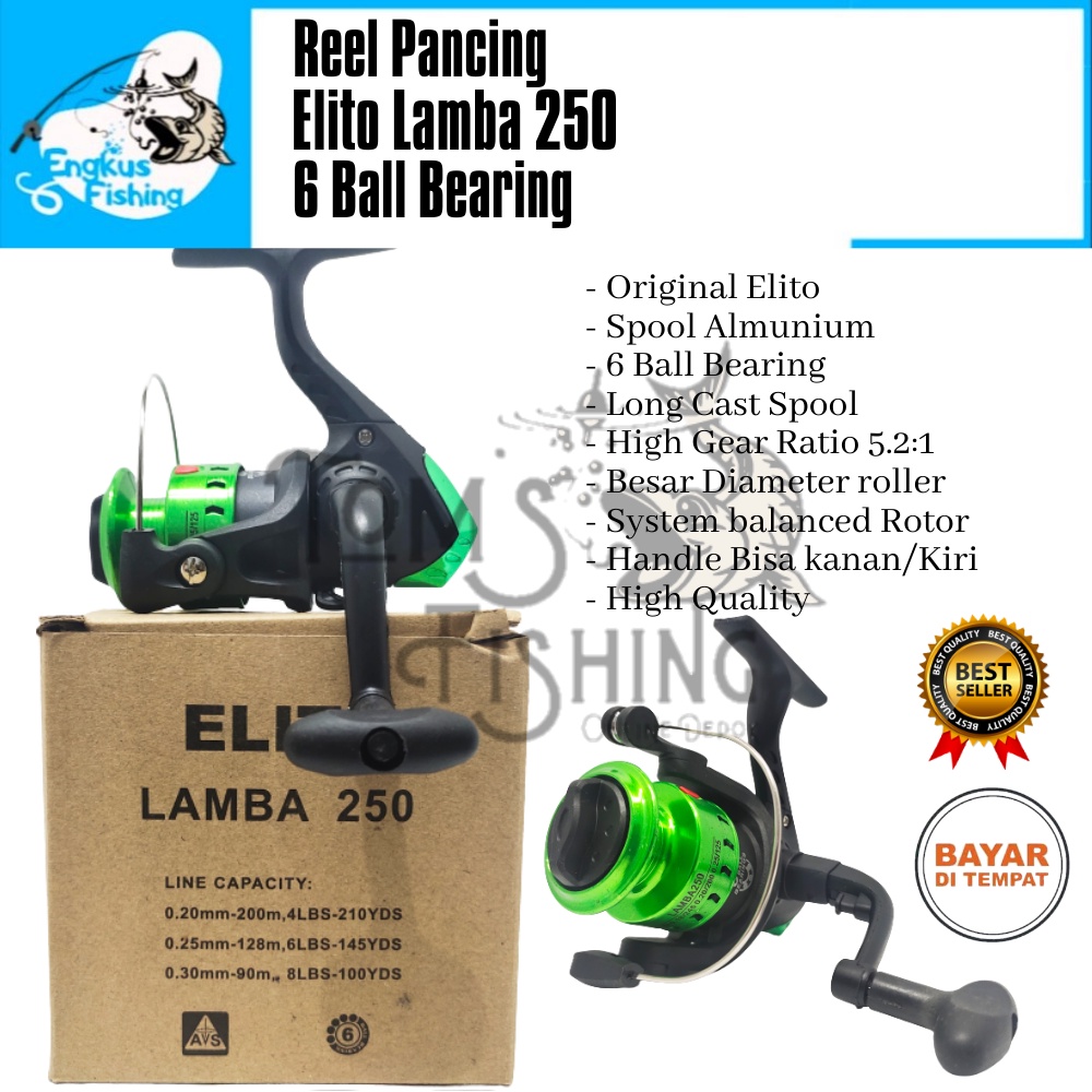 Reel Pancing Elito Lamba 250 Spool Almunium (6 Bearing) Murah Berkualitas - Engkus Fishing