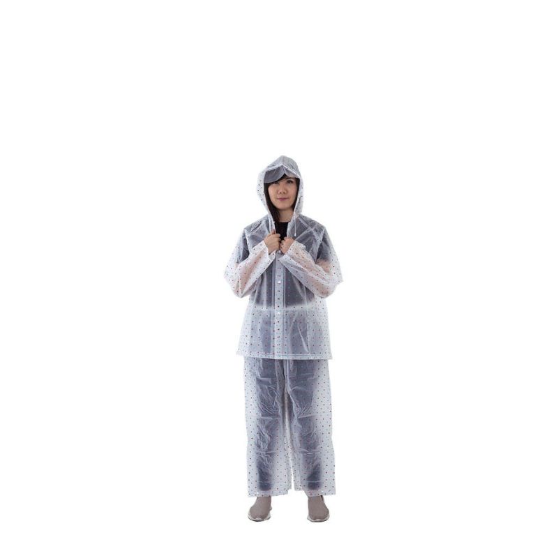 Jas Hujan Setelan / Mantel Hujan/ Raincot Transparan Polkadot