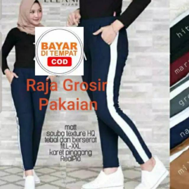 Celana Scuba List Pinggir Putih Celana Bahan Legging Celana Scuba List Pinggir Putih Celana Bahan Legging