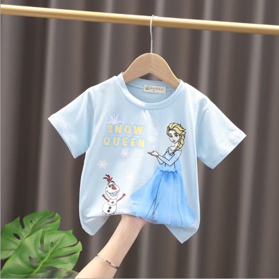 Baju Kaos Princess Anak Perempuan Elsa Frozen Snow White Mermaid