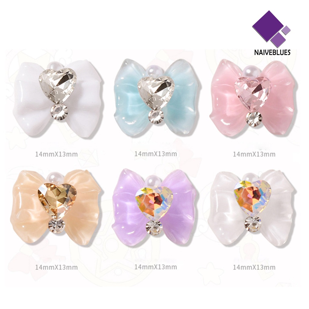 Naiveblue &gt; 10Pcs / Set Charms Charms Bentuk Hati / Pita Untuk Dekorasi Nail Art / Manicure DIY