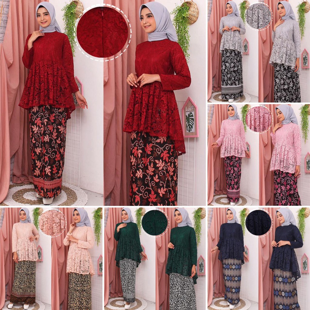 Setelan Kebaya Babydoll (6 warna) Brukat Corneli Tulang Long Hand (6 warna) Termurah !