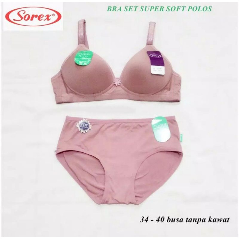 Bra bh set supersoft Sorex polos tanpa kawat cup sedang bra + CD