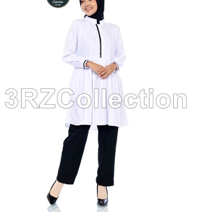 (Recomended) Tunik Putih Wanita Baju Tunik Putih Lis Hitam Pns Seragam Putih Pns Wanita Baju Putih T