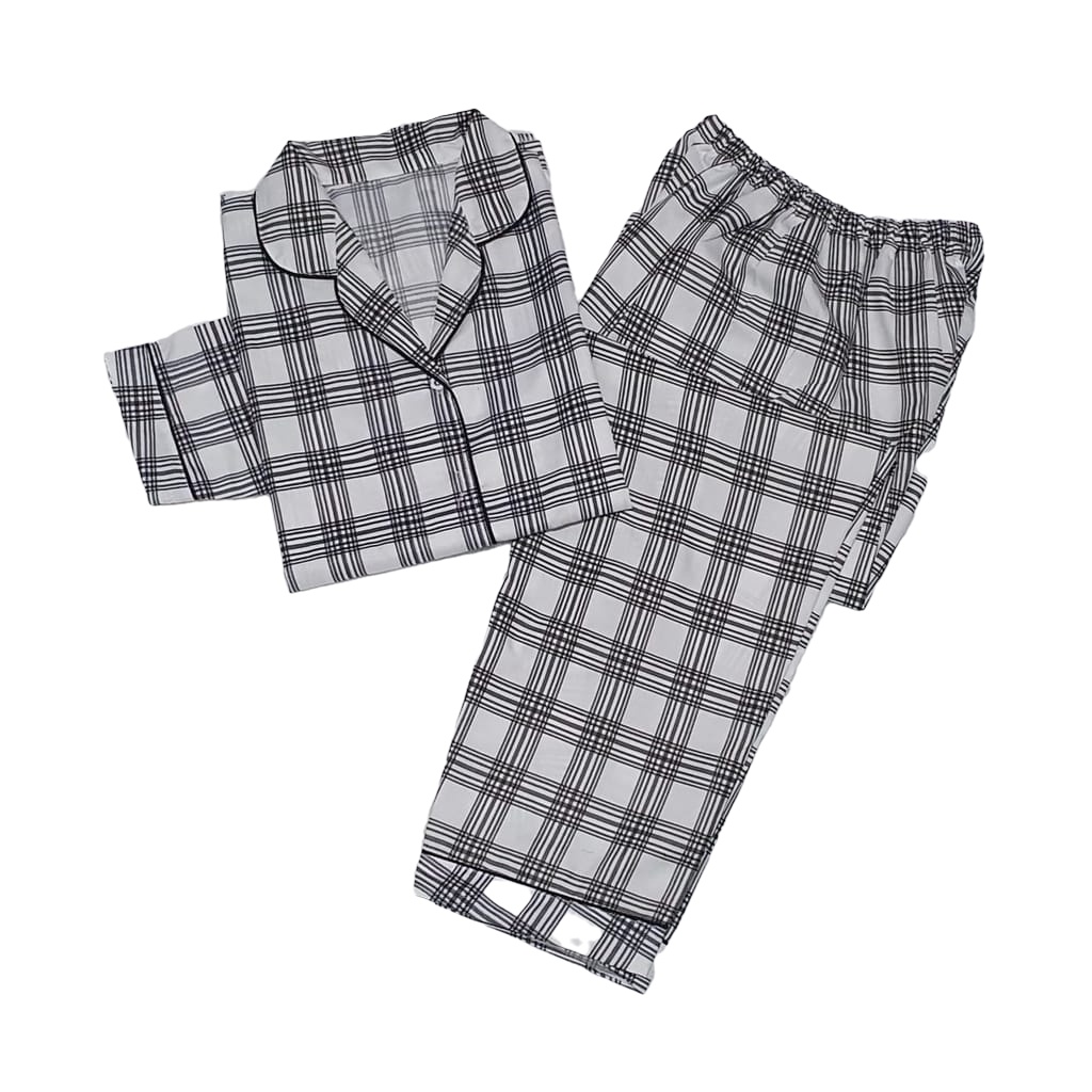 PIYAMA WANITA / BAJU TIDUR WANITA MOTIF LENGAN PANJANG MOTIF KOTAK PP-PP KERLITA WHITE
