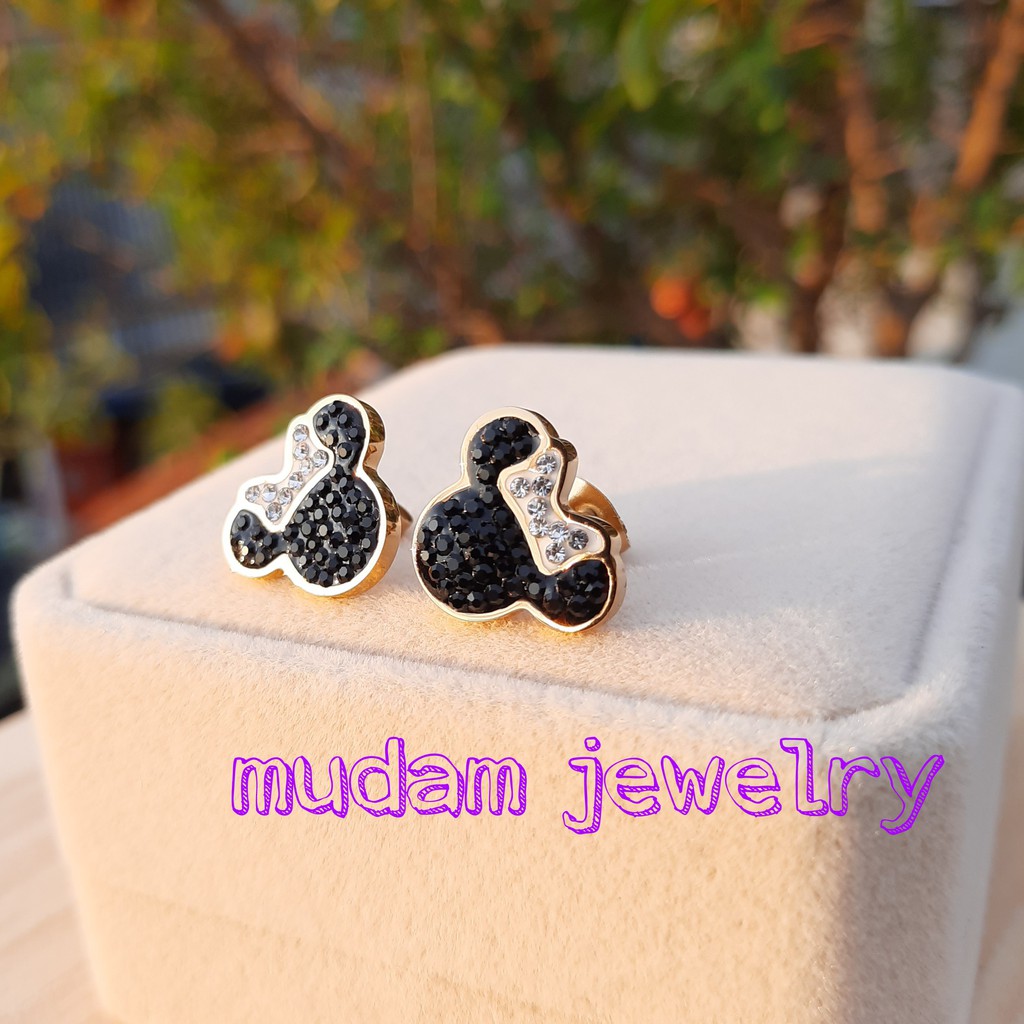 Anting Tusuk Titanium Minnie Dengan Kristal Altifisial Dengan Macam Warna