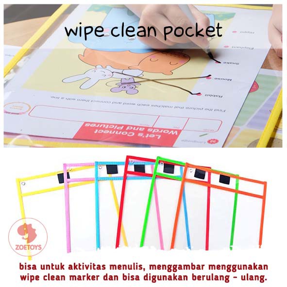 Zoetoys Wipe Clean Pocket | Basic Reusable rewritable worksheet sheet | bisa untuk buku Gakken yang Vertical