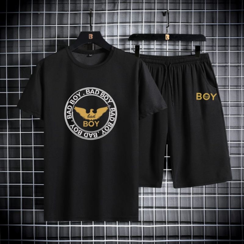 Set Pakaian Pria, Kaos+Celana Pendek Bermotif BadBoy Eagle