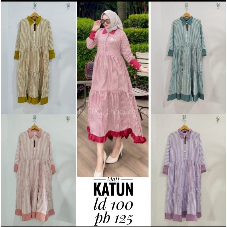 MIDI DRESS SALUR COMBAD ORI RUFFLE KEKINIAN MURAH GAMIS WANITA MAYUNG