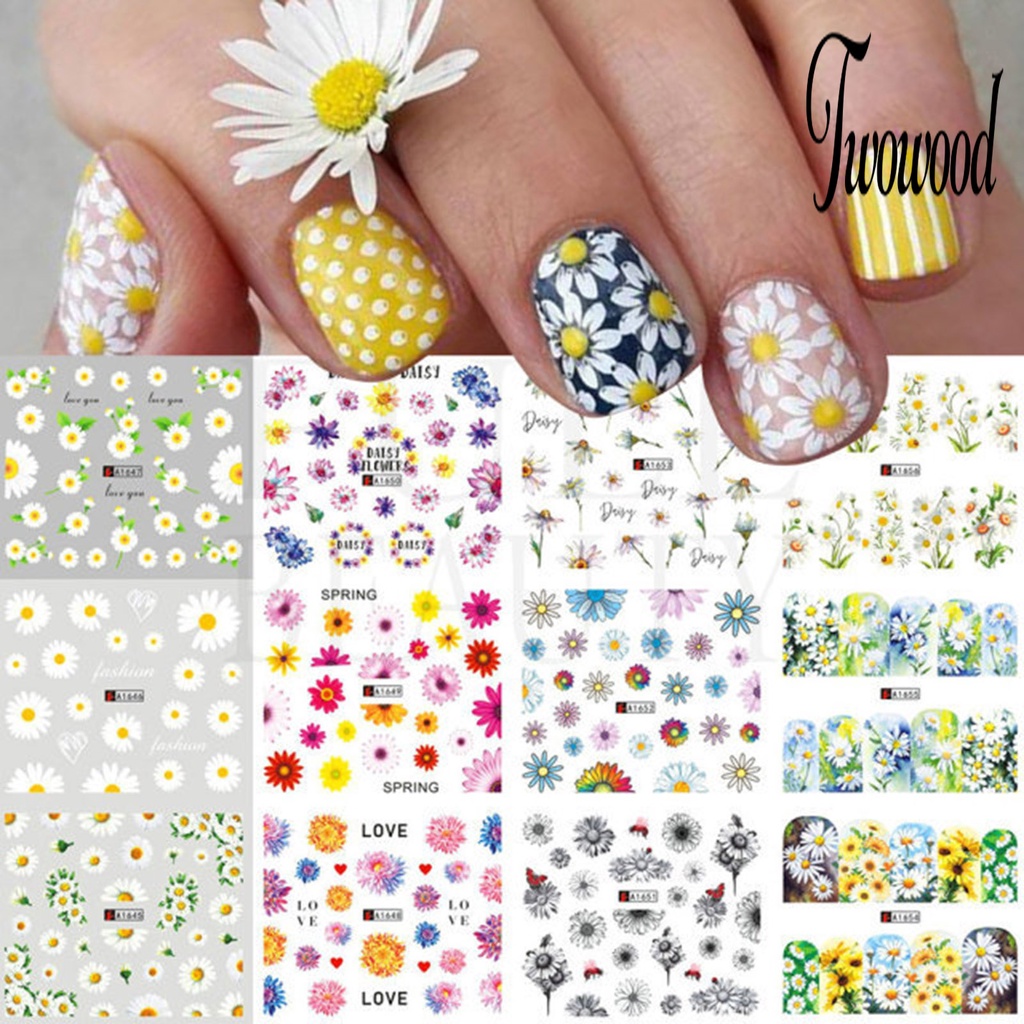 Twowood Stiker Kuku Motif Bunga Matahari Untuk Nail Art