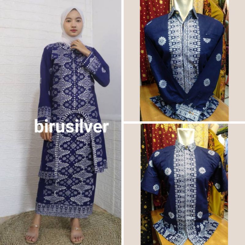 SET COUPLE BATIK SONGKET PALEMBANG NAVY SILVER SETELAN WANITA ATASAN BUSUI BAWAHAN ROK BAJU PESTA KO